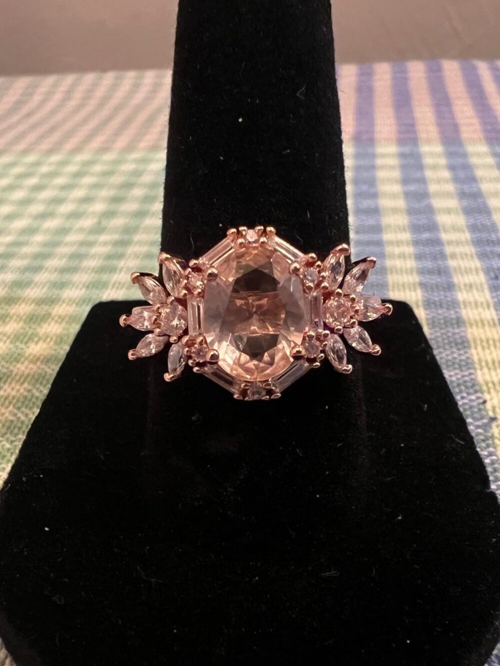 NWT Next Necklace Rose Gold Halo Oval Cut Pink Sapphire Engagement Ring - 6.75